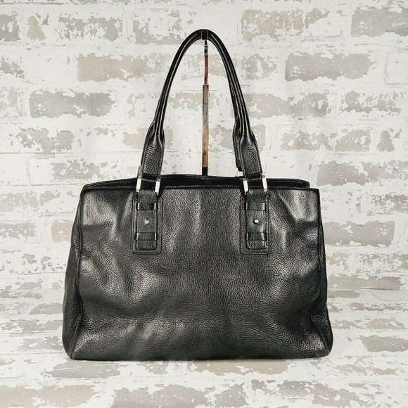 Ellen Tracy Black Leather Gold Zip Shoulder Bag 0664 - Picture 6 of 13